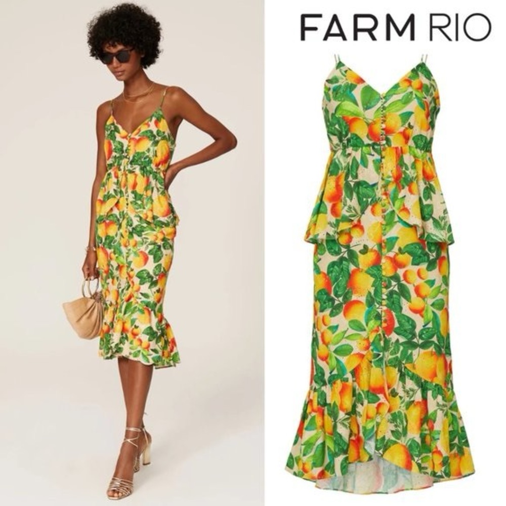 FARM Rio Sands Linen Midi Dress Med